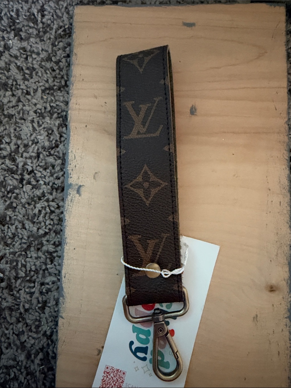 Monogram Brown Key & Card Holder Strap with Gold Hardware recycled